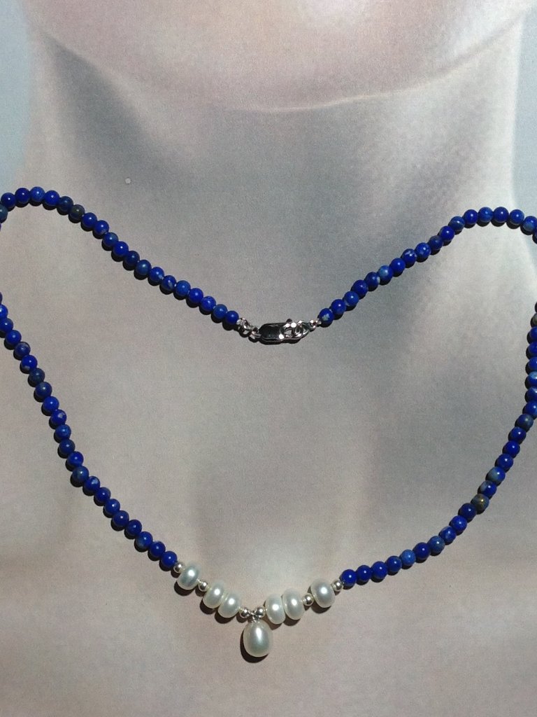 Lapis Lazuli Beads And Freshwater Pearl Necklace.